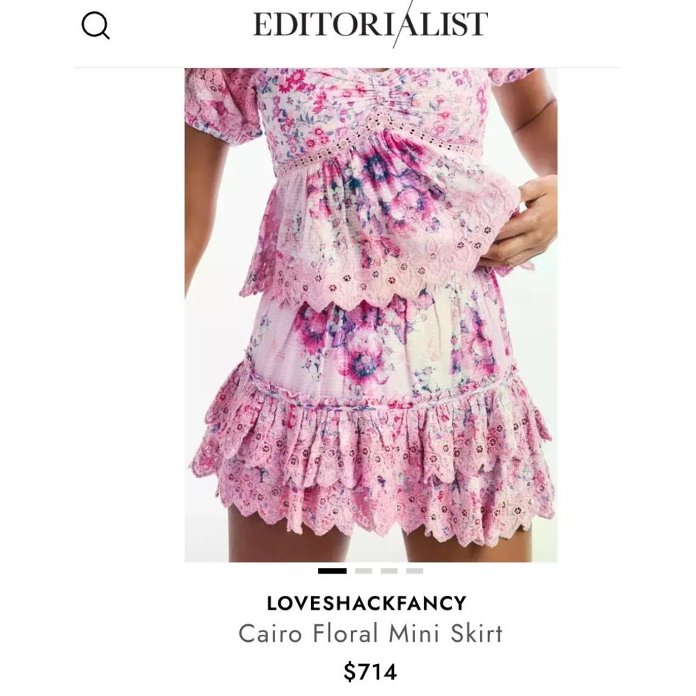 Loveshackfancy Cairo SkirtGarden Glow Pink Large Floral Mini Tiered Ruffled - Picture 2 of 11